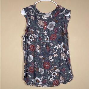 LOFT Women’s Boho Floral Print Multicolor Button Front Ruffle Tank Blouse